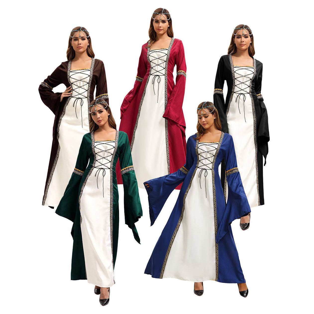 Gothic Retro Medieval Court Women Dresses Robe trumpet Long Sleeve - Ecosfun