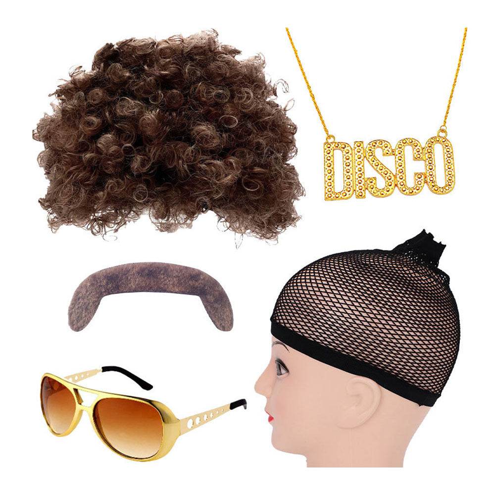 70s party Halloween props role play Elvis style ball wig glasses beard set - Ecosfun