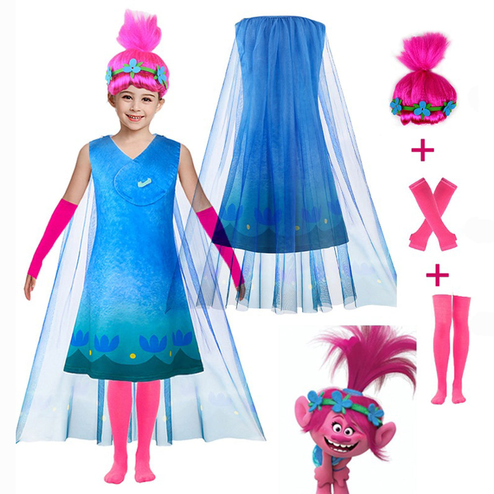 Girls Trolls World Tour Costume Princess Poppy Dress Set