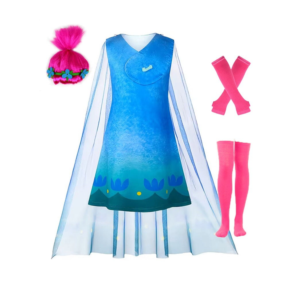 Girls Trolls World Tour Costume Princess Poppy Dress Set