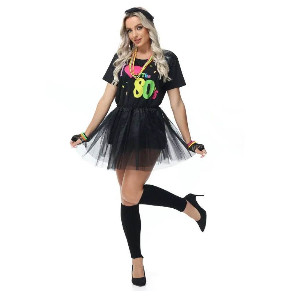 80s Fancy Dress Costumes Printed T-shirt Gauze Skirt Suit Halloween For Female - Ecosfun