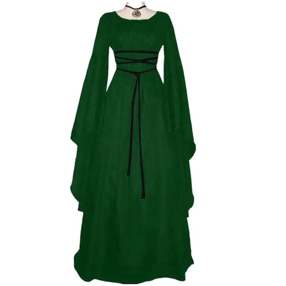 Antique solid color Halloween witch long sleeve dress - Ecosfun
