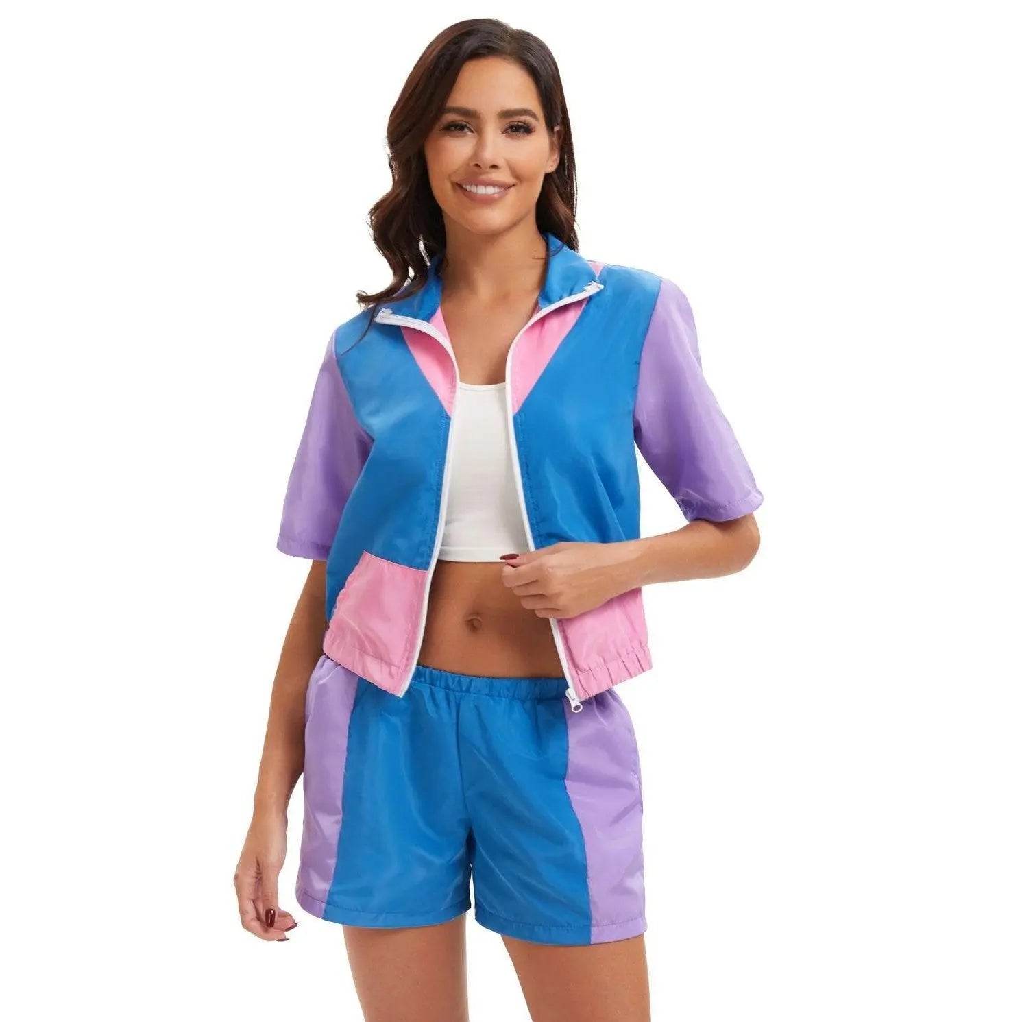 Carnival Disco Retro 80s Outfits Zipper Women's Sportswear Hip Hop Stage Costume - Ecosfun