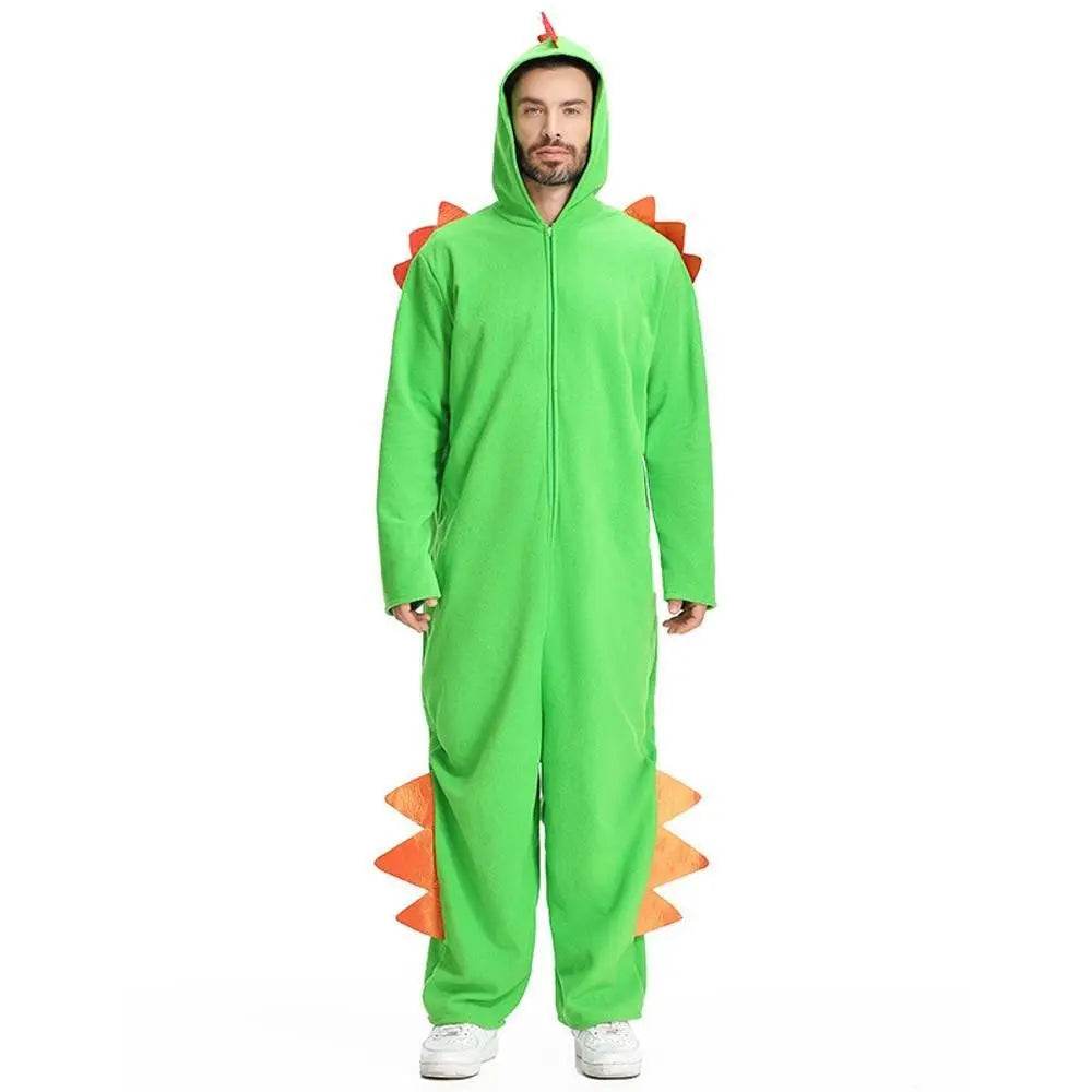 Cute Green Big Tail Dinosaur Animal Adult Jumpsuit Cosplay Costume Carnival - Ecosfun