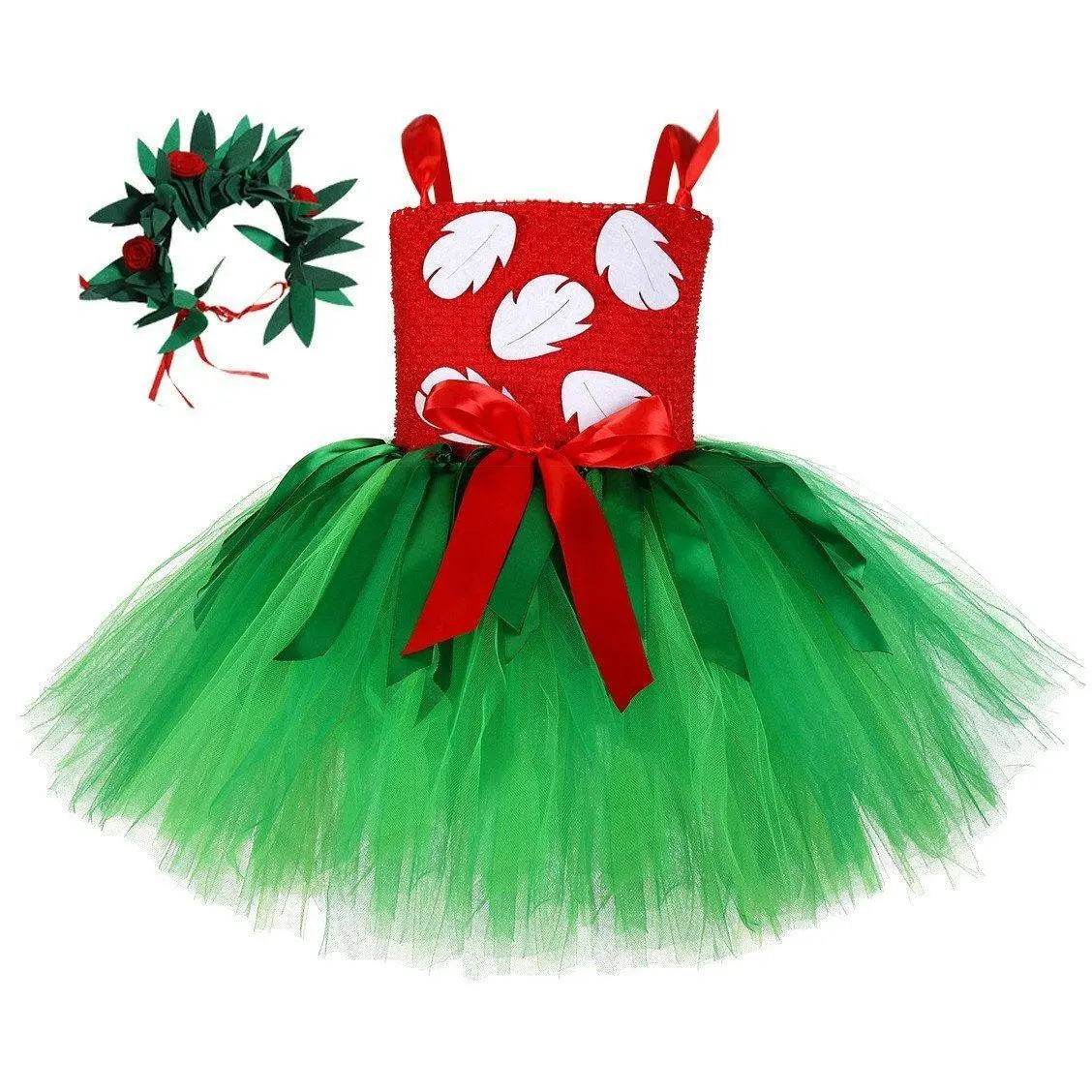 Girls Tutu Dreams Hawaii Lilo Costume with Tropical Fern Leaf Headband - Ecosfun