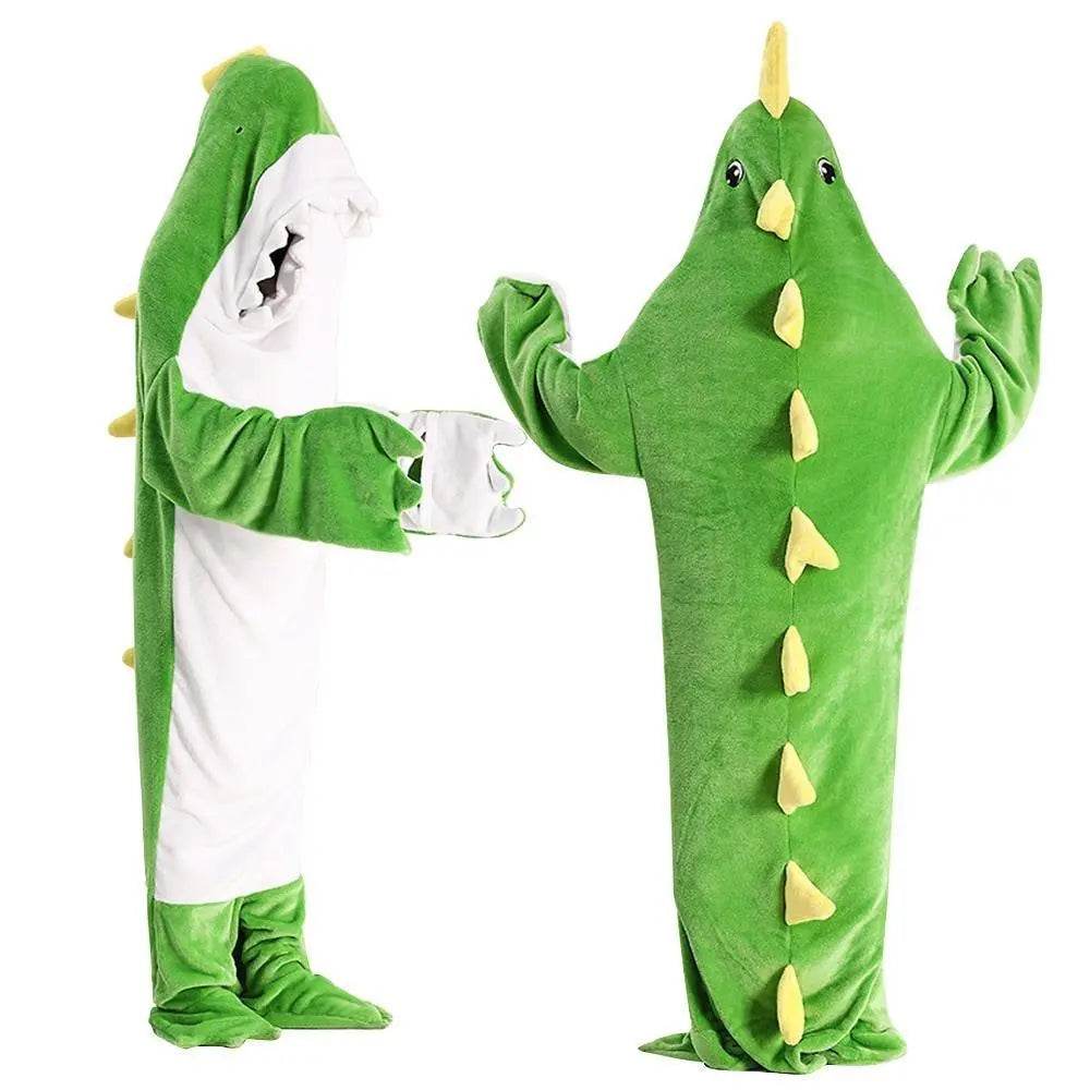 Green Dinosaur Animal Sleeping Bag Loose Onesies Pajamas Adult Super Soft Fleece Hoodie - Ecosfun