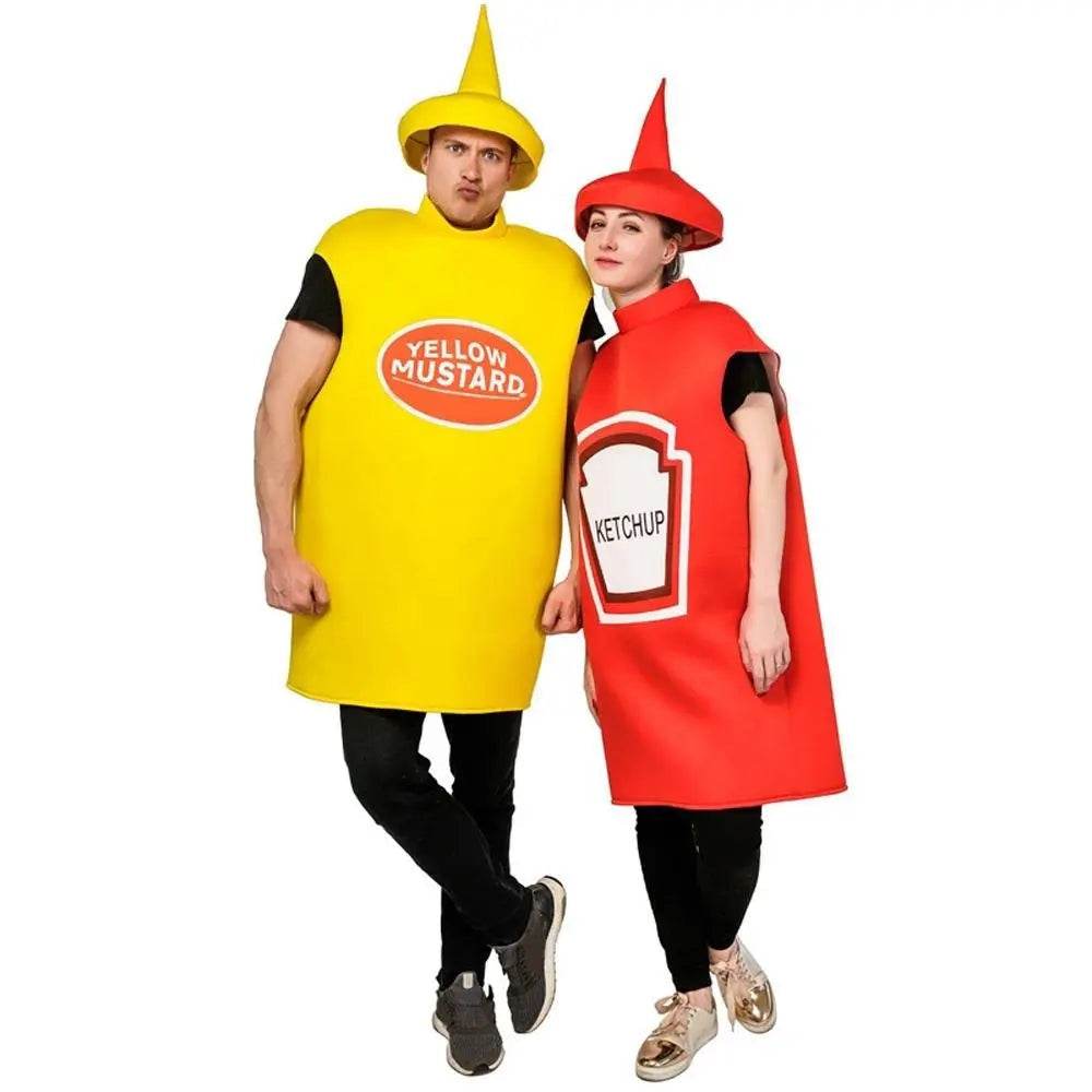 Halloween Adult Couples Mustard Ketchup jumpsuit Costume Cosplay Party - Ecosfun