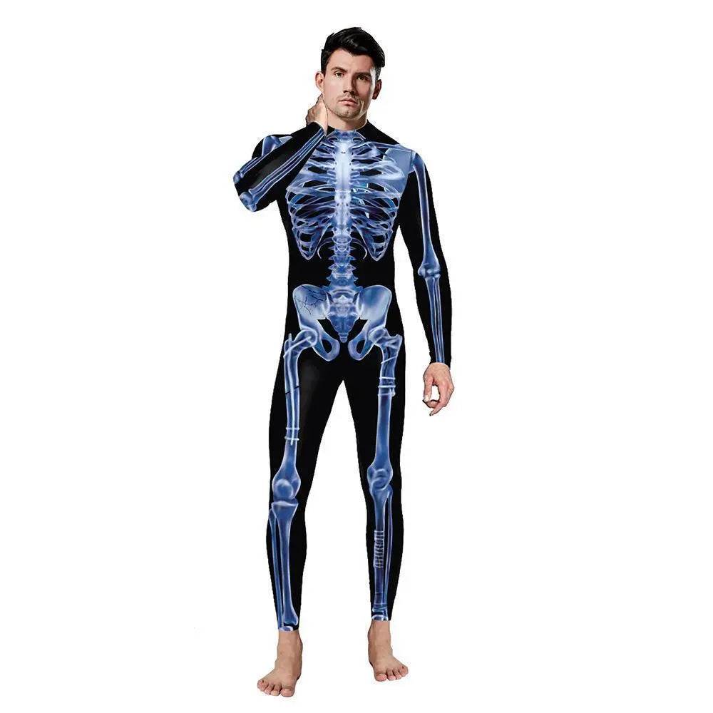 Halloween Costume Skull Cosplay Jumpsuit Skeleton Onesie Bodysuit Zentai for Adults - Ecosfun