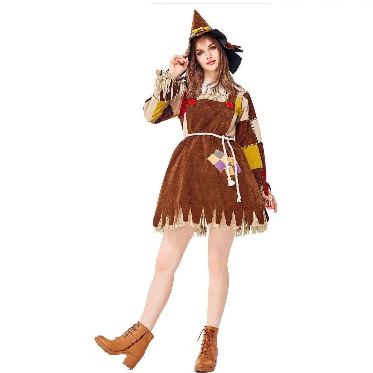 Halloween The Wizard of OZ Scarecrow Dress Cosplay Costume for Women - Ecosfun