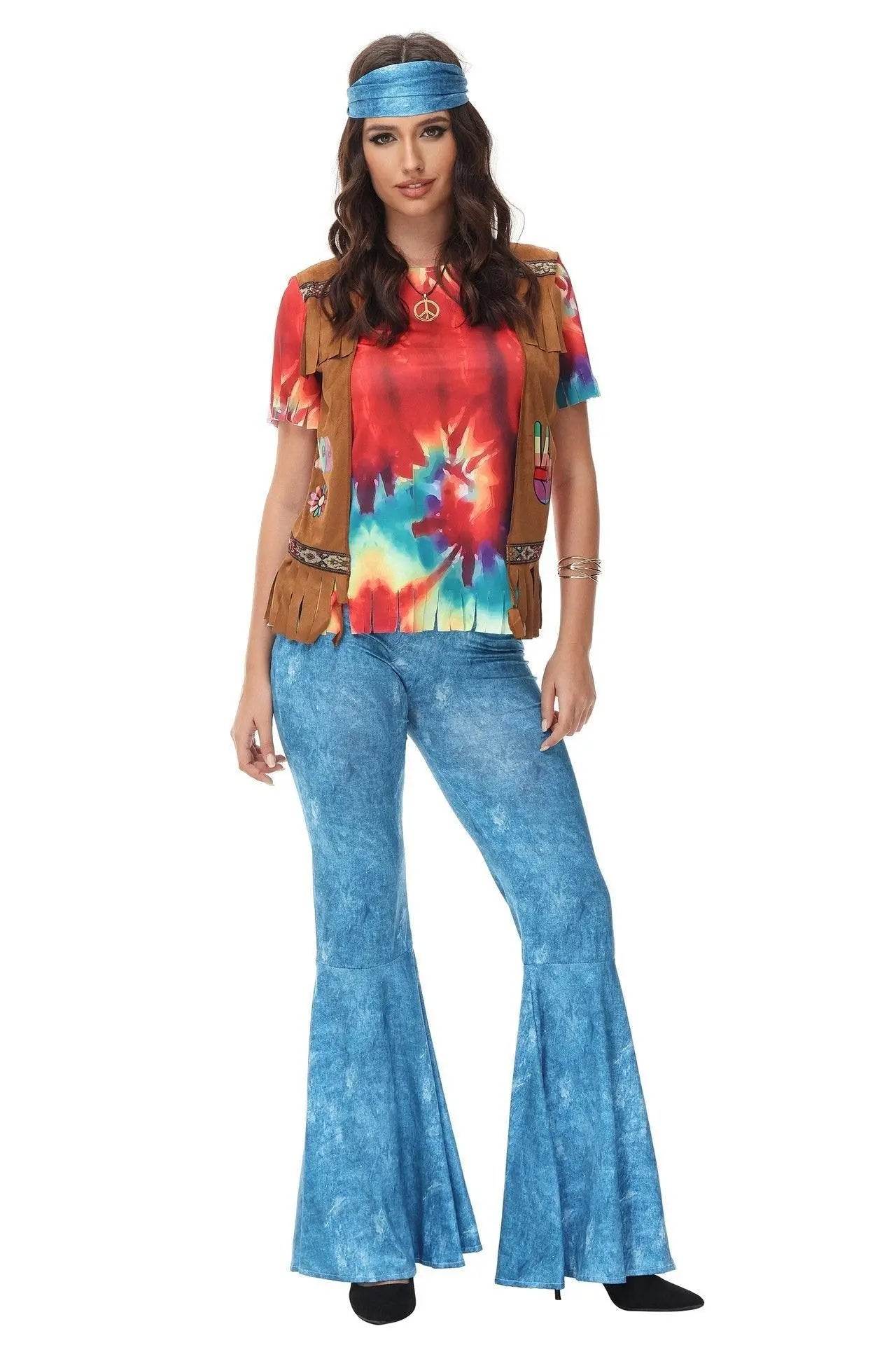Halloween cosplay Adult retro 70s disco Hippie Fancy Dress Costume - Ecosfun