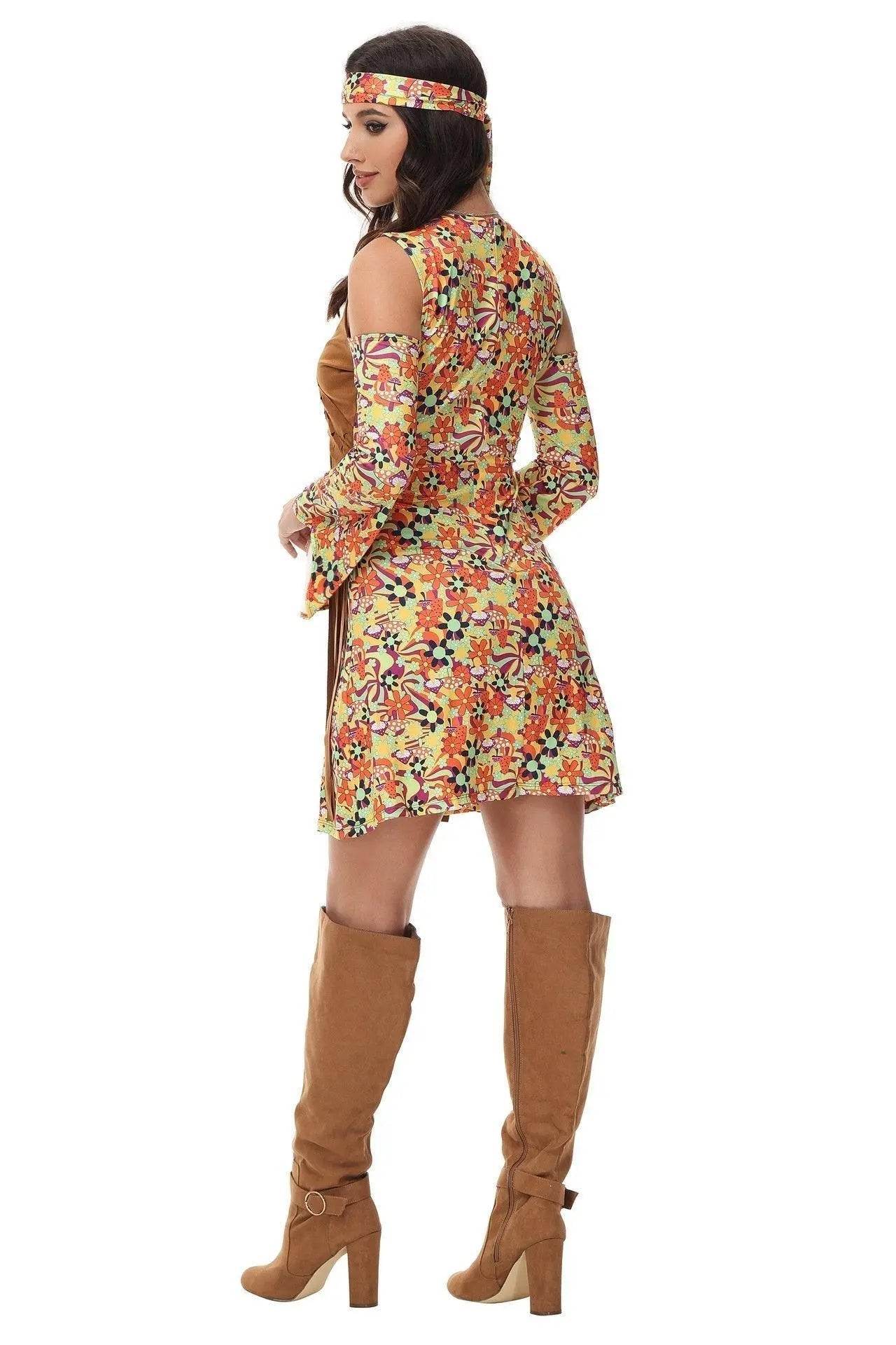 Halloween cosplay Adult retro 70s disco Hippie Fancy Dress Costume - Ecosfun