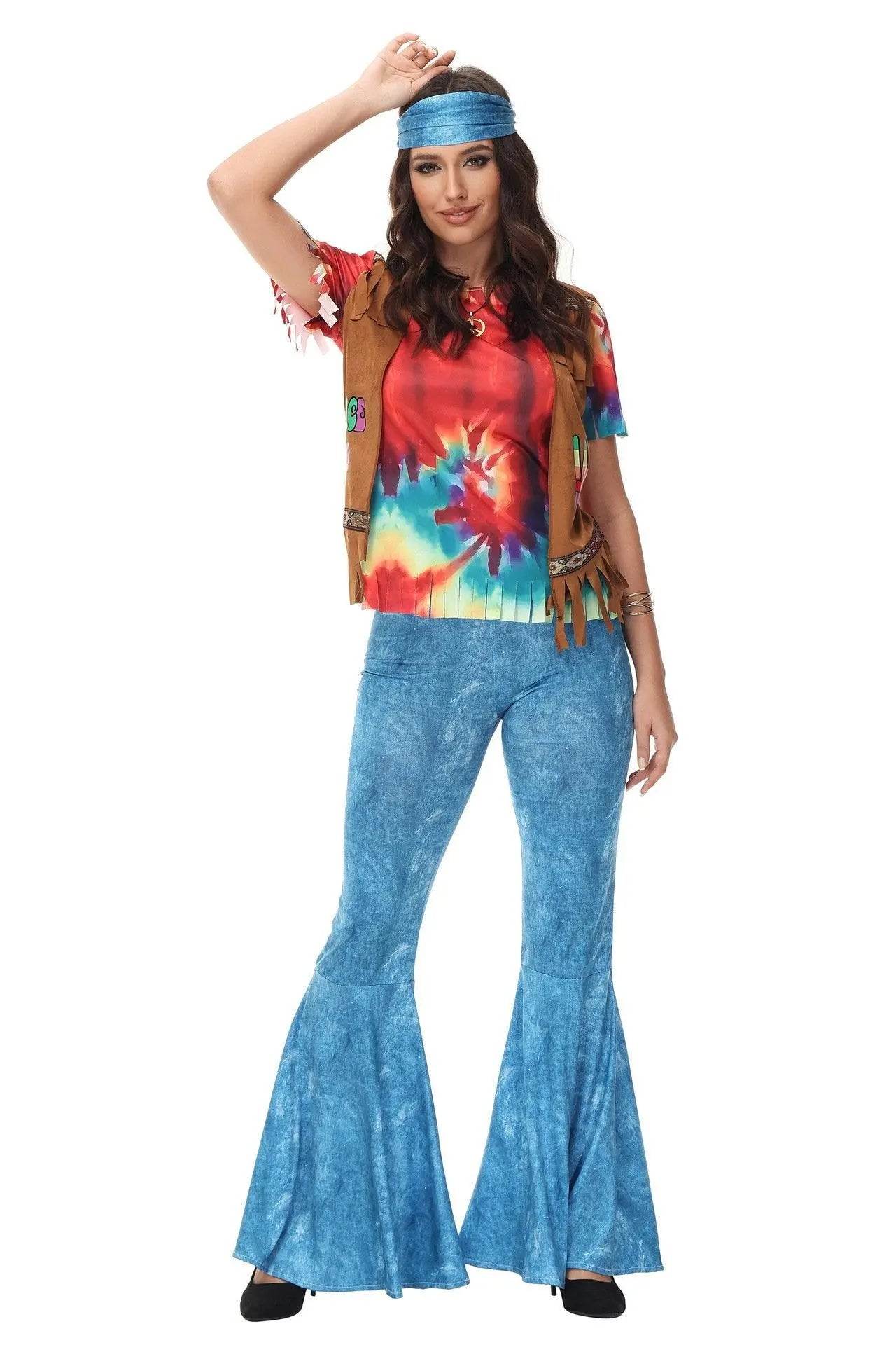 Halloween cosplay Adult retro 70s disco Hippie Fancy Dress Costume - Ecosfun