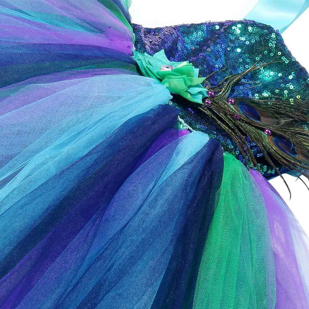 Kids Sequin Peacock Feather Costume Girls Easter Carnival Party Dress - Ecosfun