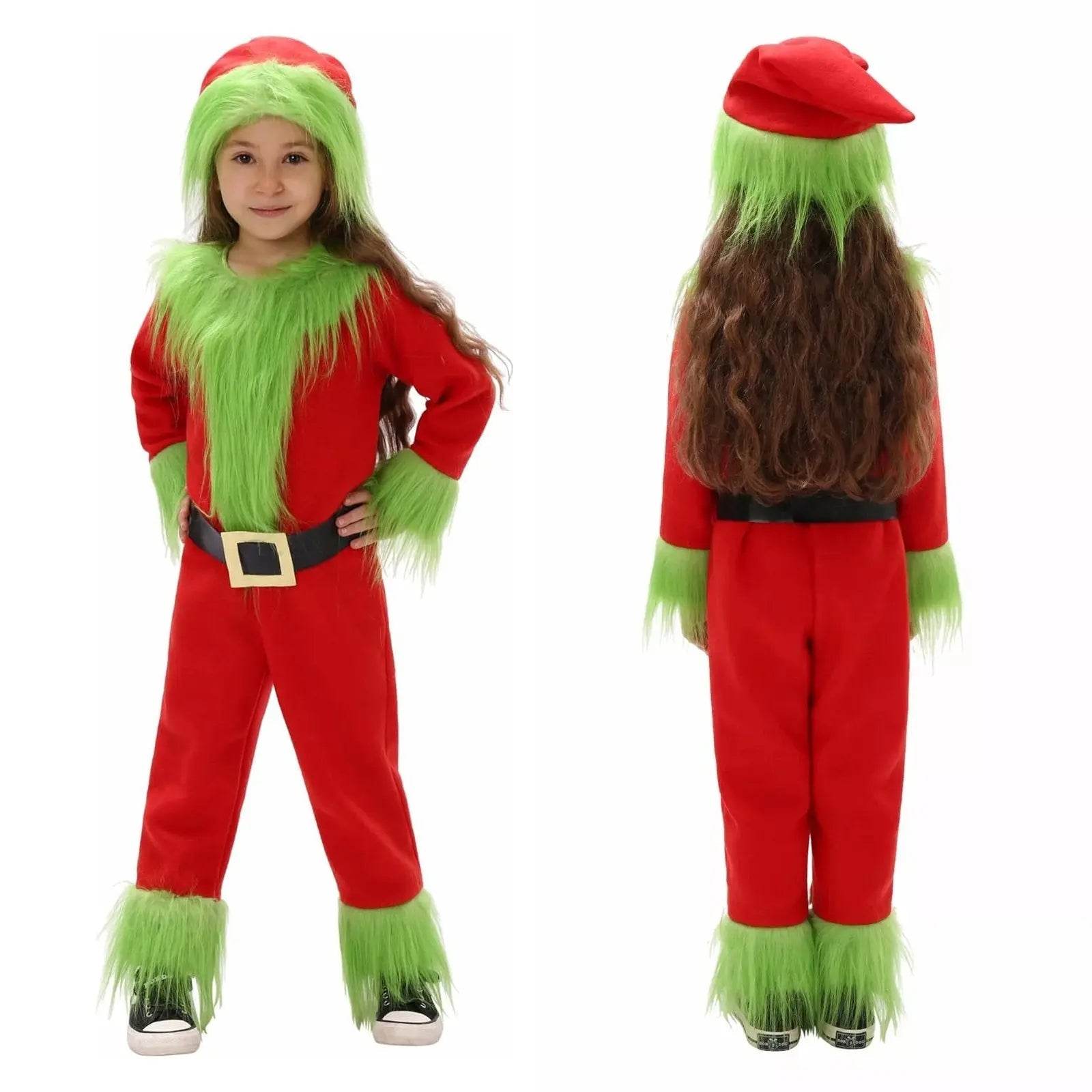 Kids The Grinch Christmas Costume Cosplay Jumpsuit Hat Belt Suit - Ecosfun