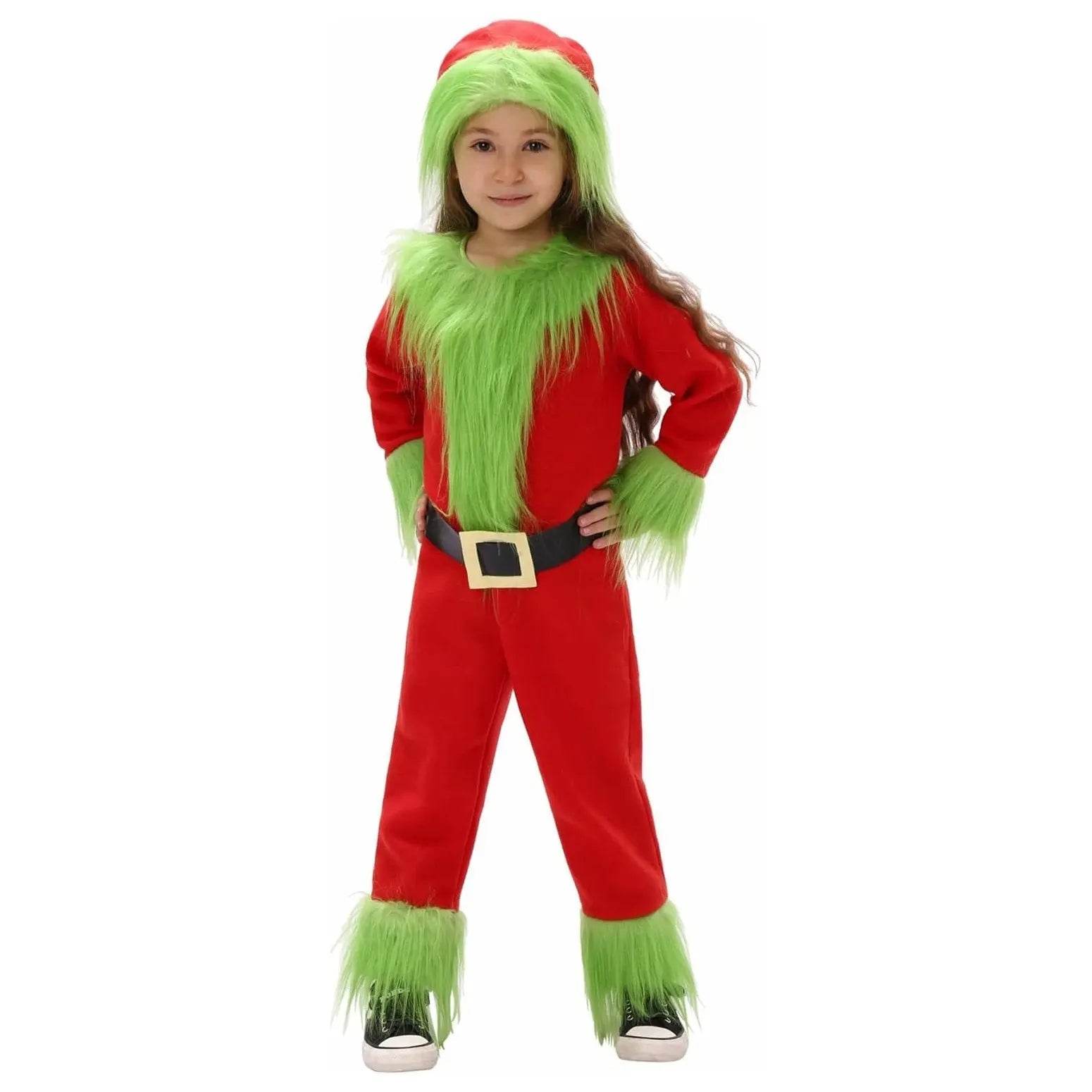 Kids The Grinch Christmas Costume Cosplay Jumpsuit Hat Belt Suit - Ecosfun