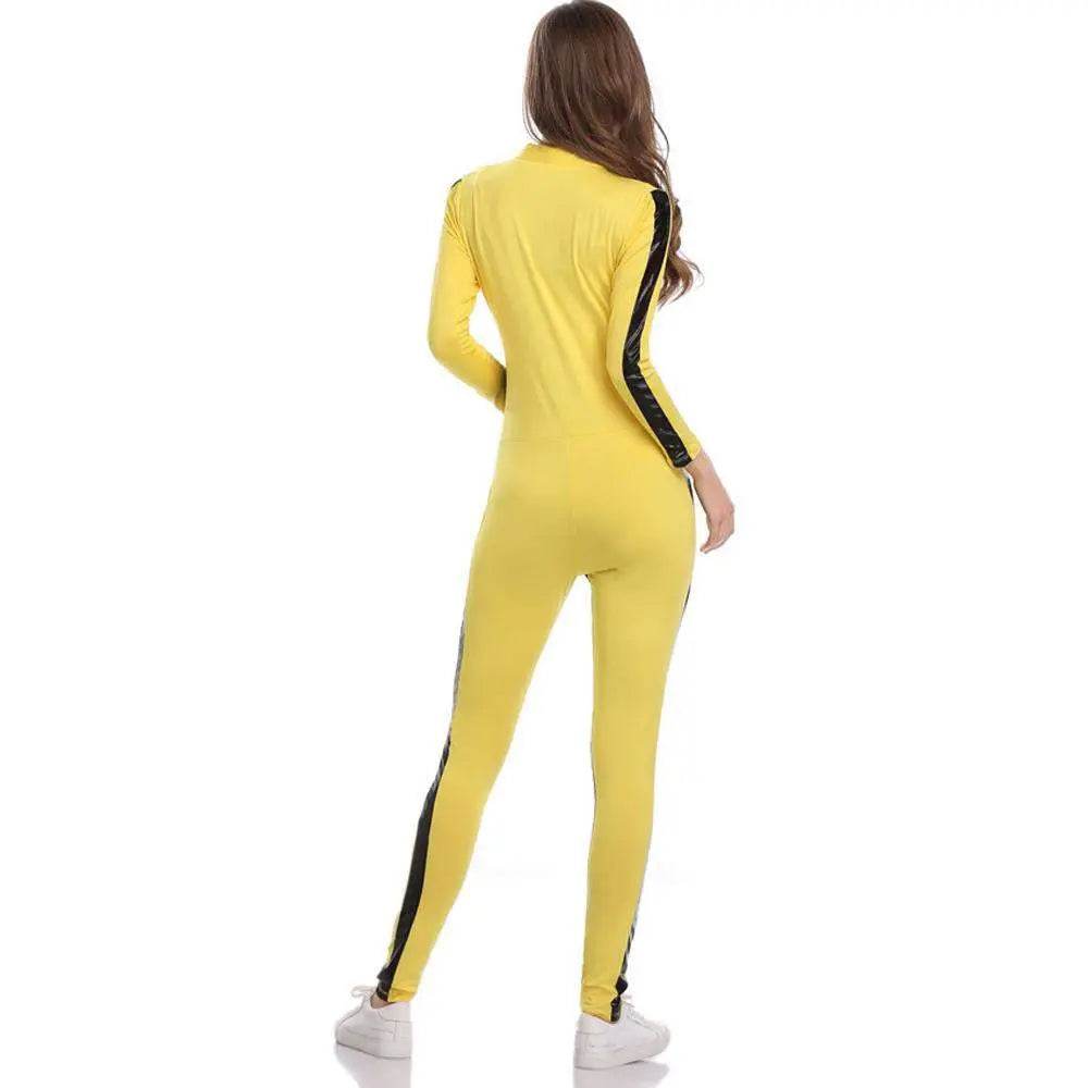 Kill Bill Cosplay Costume Yellow Bodycon Jumpsuit Motorcycle Night Club Racer Zentai Suits for Women - Ecosfun