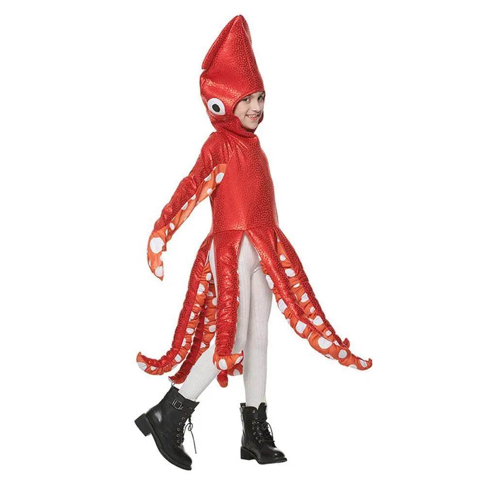Squid Costume Red Leggings Jumpsuit Marine Life Cosplay Halloween Christmas School Party for Kids - Ecosfun