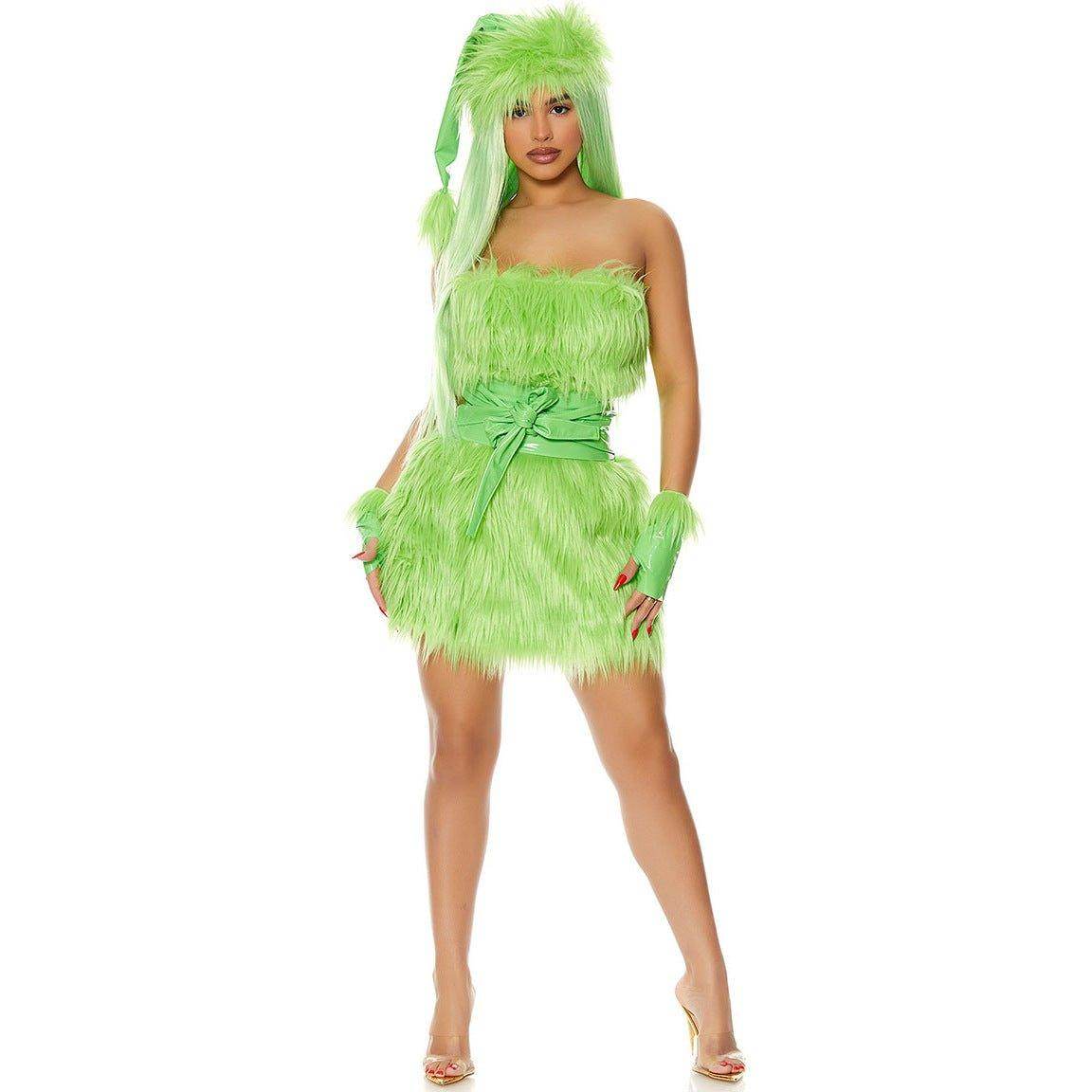Adult The Grinch Costume Dress with Gloves for Halloween Christmas - Ecosfun