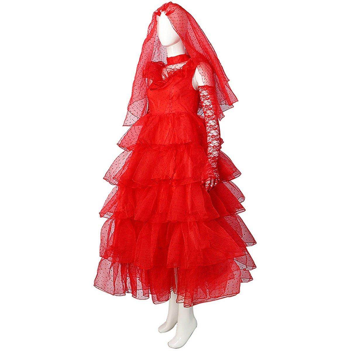 Beetlejuice Lydia Deetz Red wedding Dress Halloween Cosplay Costume For Women - Ecosfun