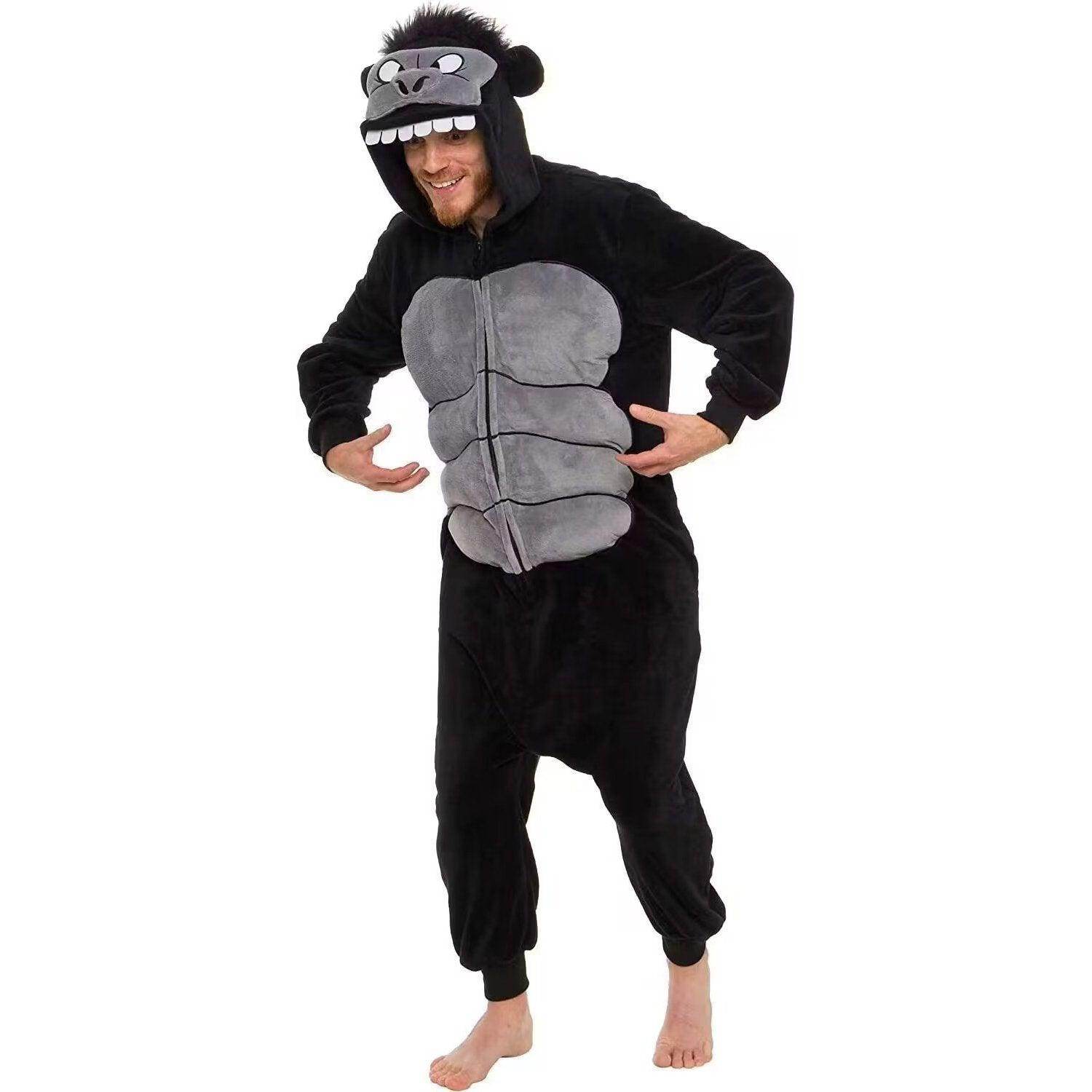 Black King Kong Costume Suit Cartoon Animal Kigurumi Flannel Onesie for Adults - Ecosfun