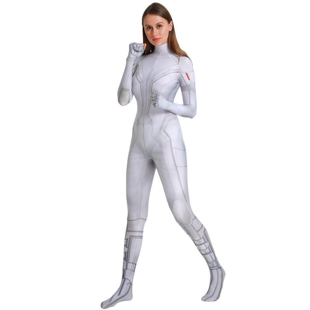 Black Widow White Cosplay Costume Zentai Bodysuit for Halloween Party - Ecosfun