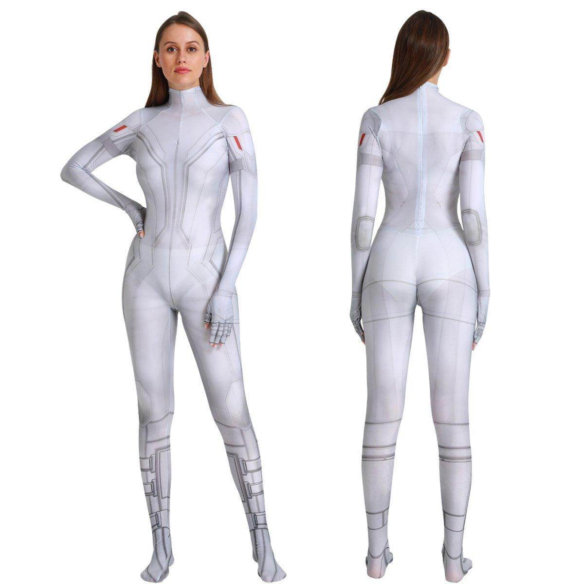 Black Widow White Cosplay Costume Zentai Bodysuit for Halloween Party - Ecosfun