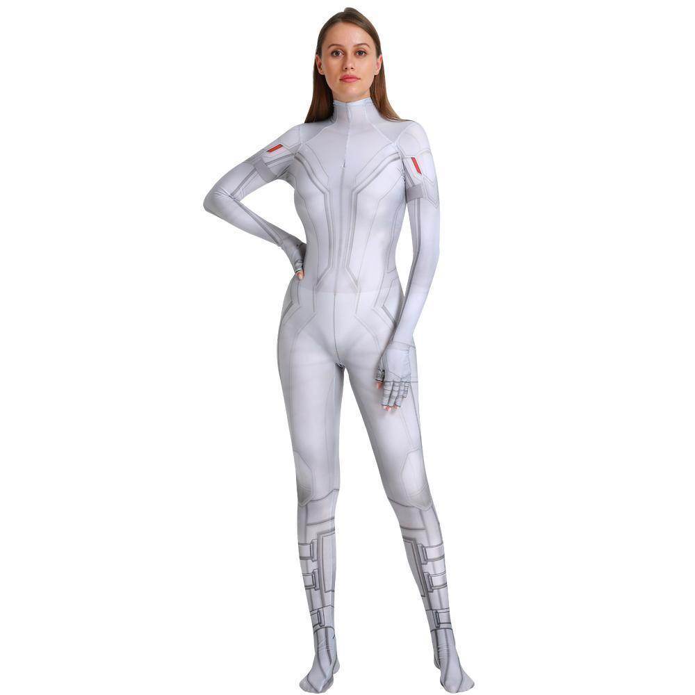 Black Widow White Cosplay Costume Zentai Bodysuit for Halloween Party - Ecosfun