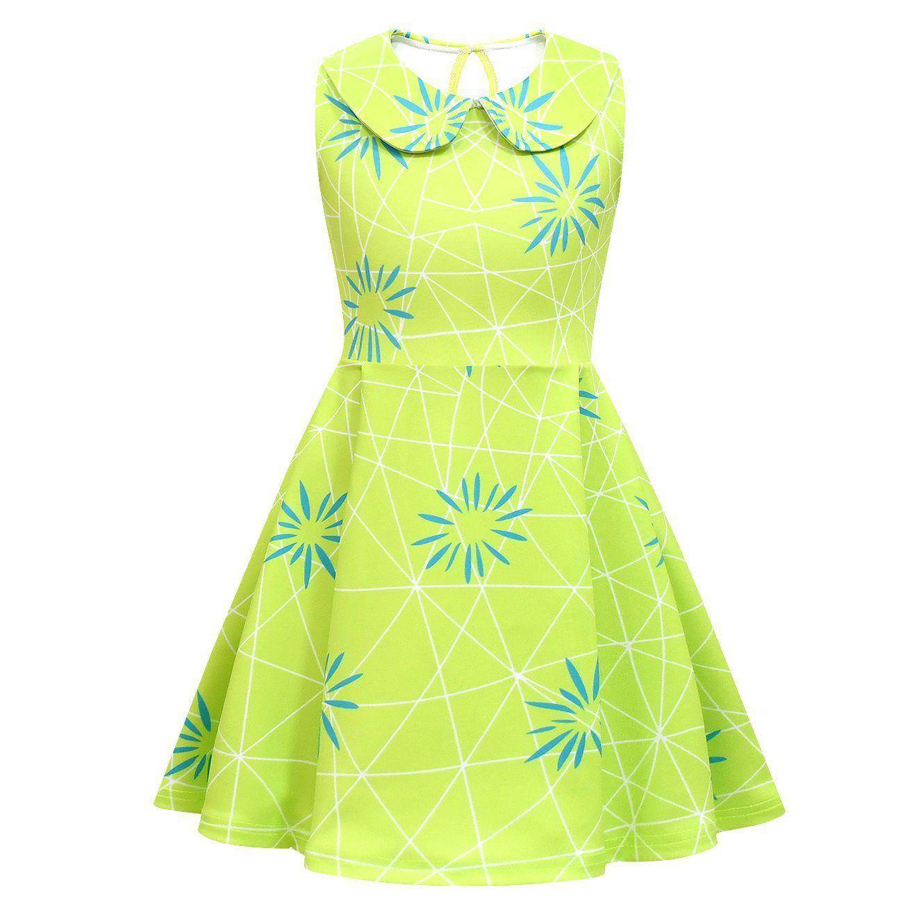 Inside Out Joy Costume Collared Dress for Girls Sleeveless Dress with Bag - Ecosfun