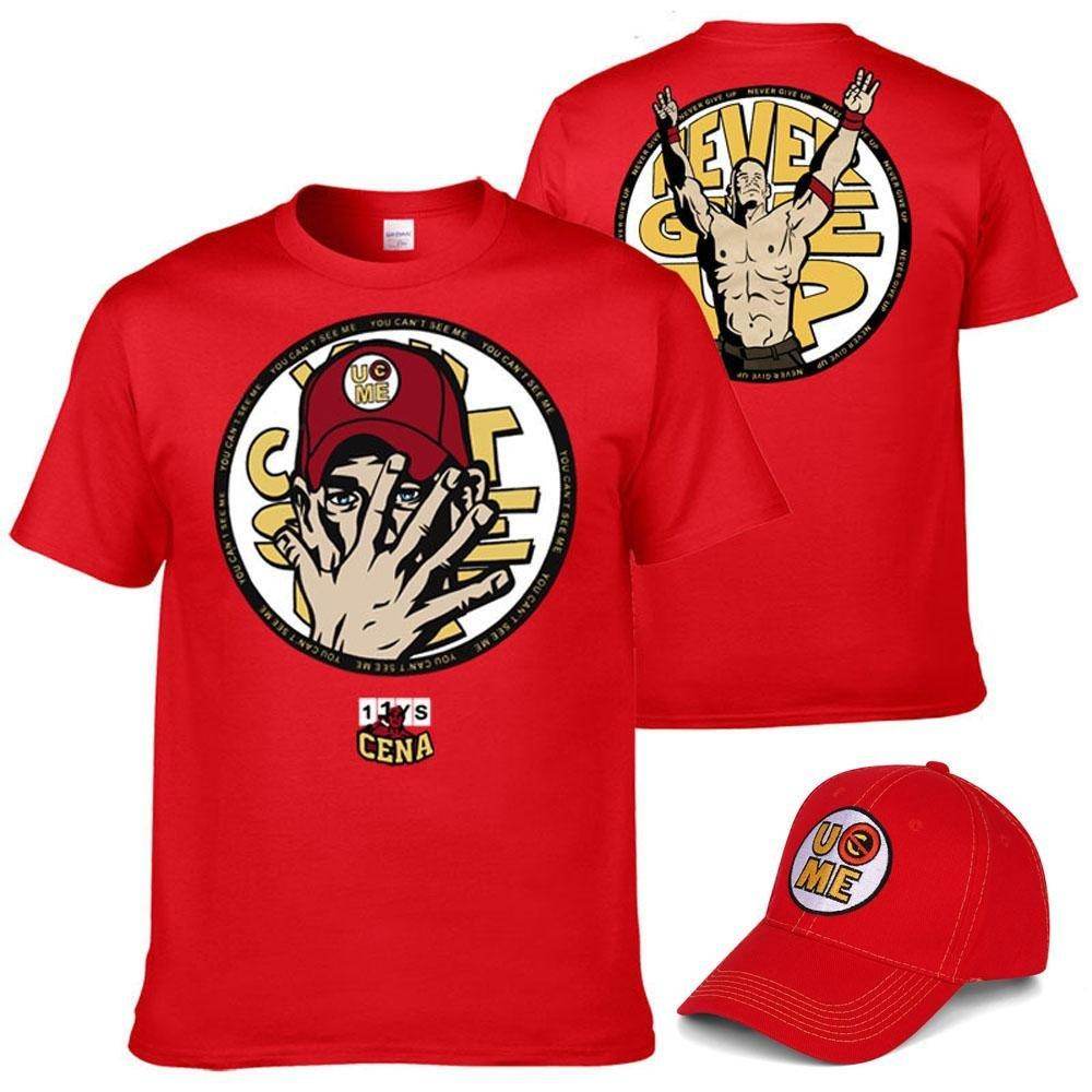 John Cena Costume Set With T-shirt Hat for Adult Kids Boys - Ecosfun