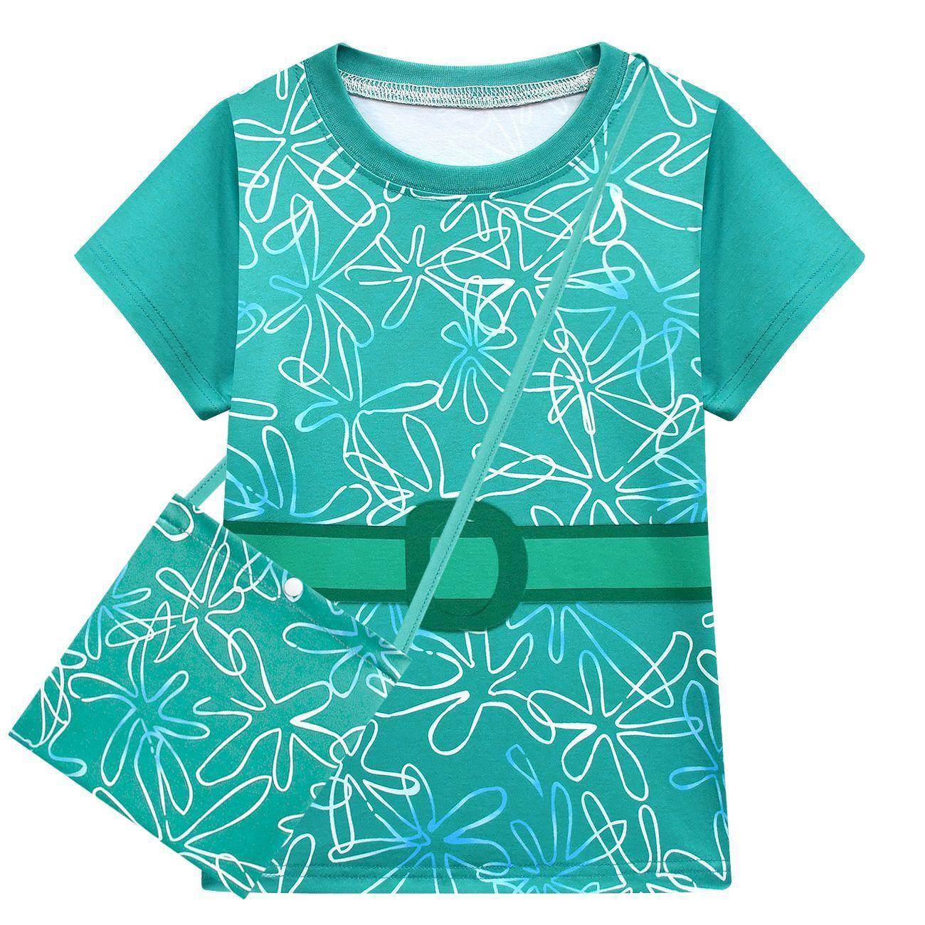Kids' Inside Out Disgust Cosplay Costume Set Short Sleeve Pleated Dress with Bag - Ecosfun