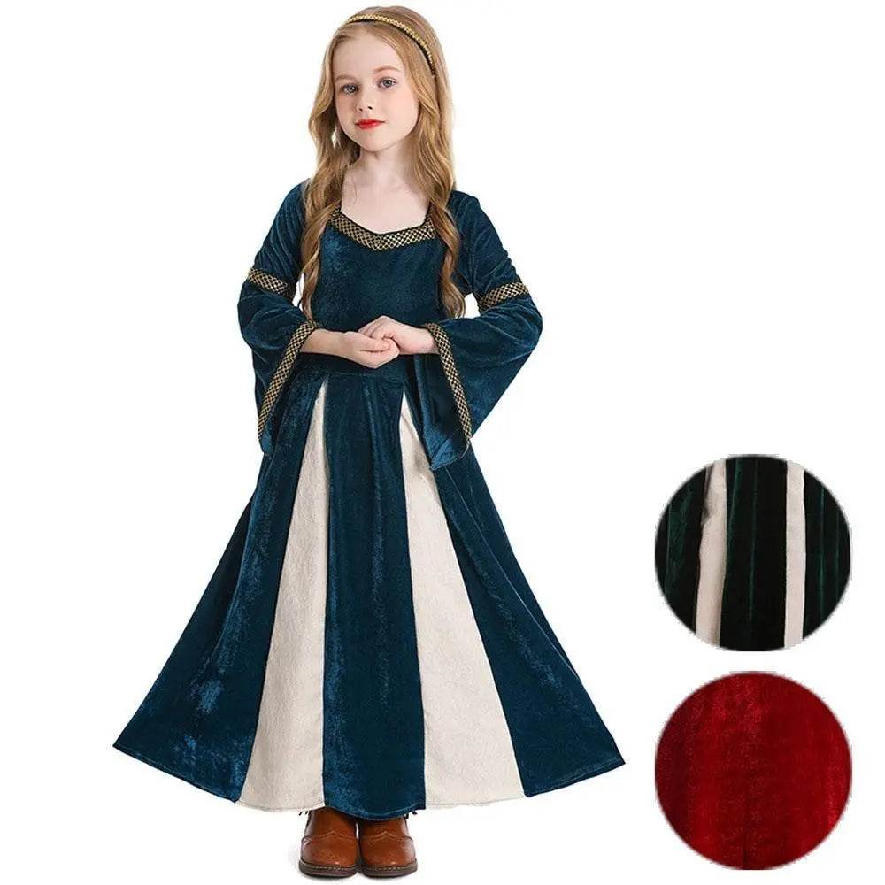medieval fancy dress Costume Girls Children long dress with trumpet sleeves - Ecosfun