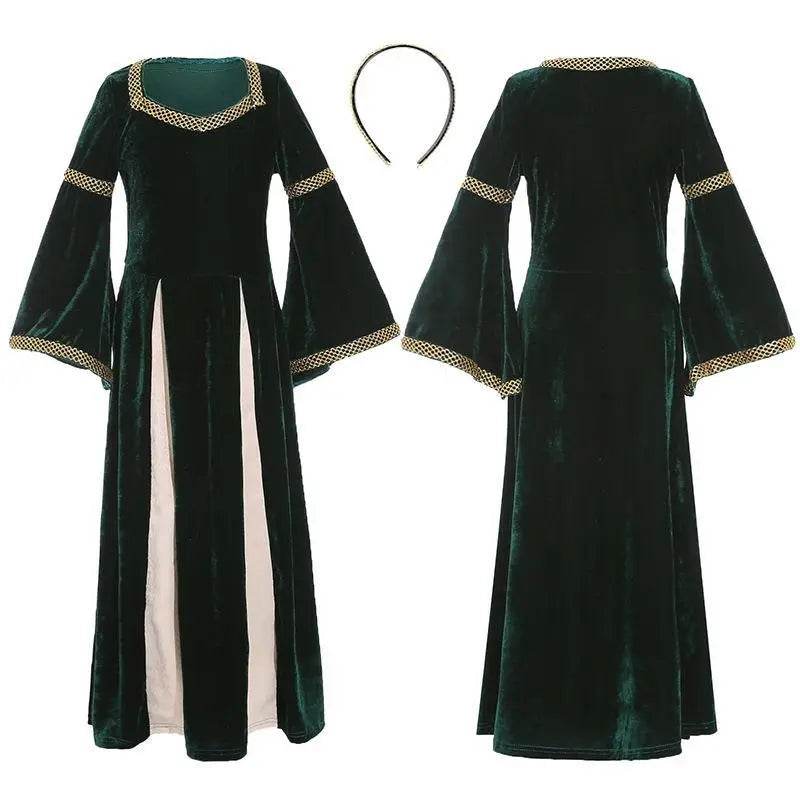 medieval fancy dress Costume Girls Children long dress with trumpet sleeves - Ecosfun