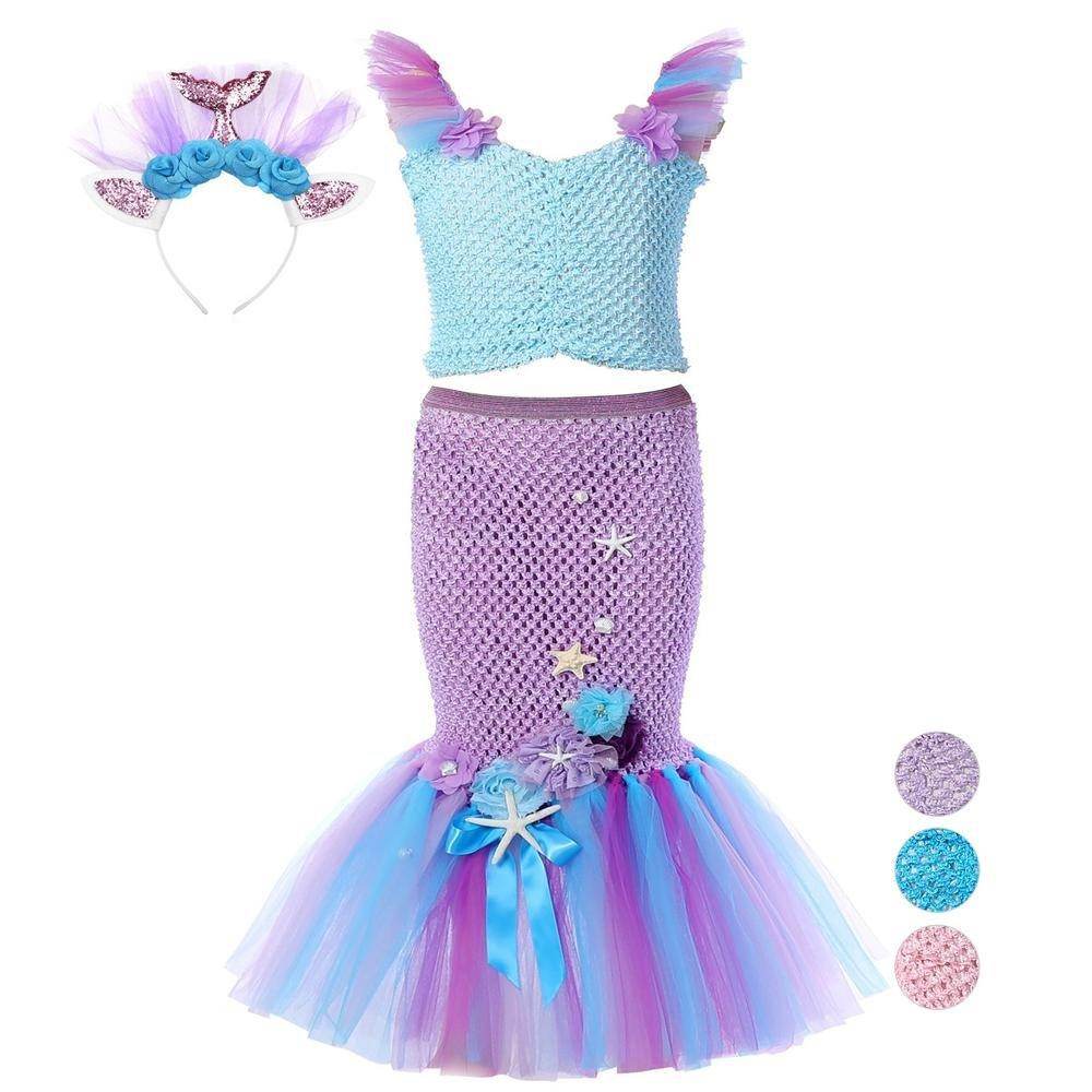 Mermaid Princess Costume Kids Girls Cosplay Party Tutu Dress Halloween Outfit - Ecosfun