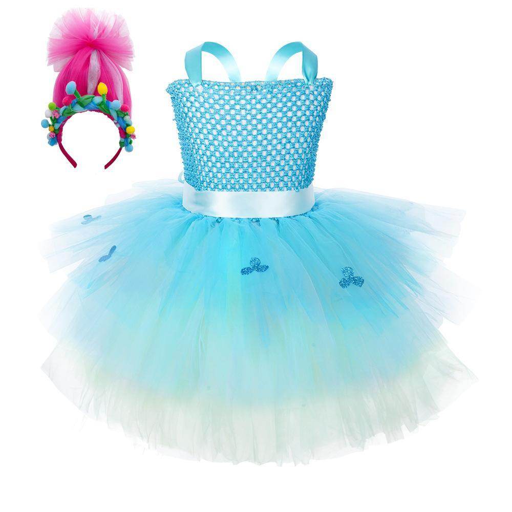 Trolls Girls gown Princess Poppy dress Birthday party ball - Ecosfun