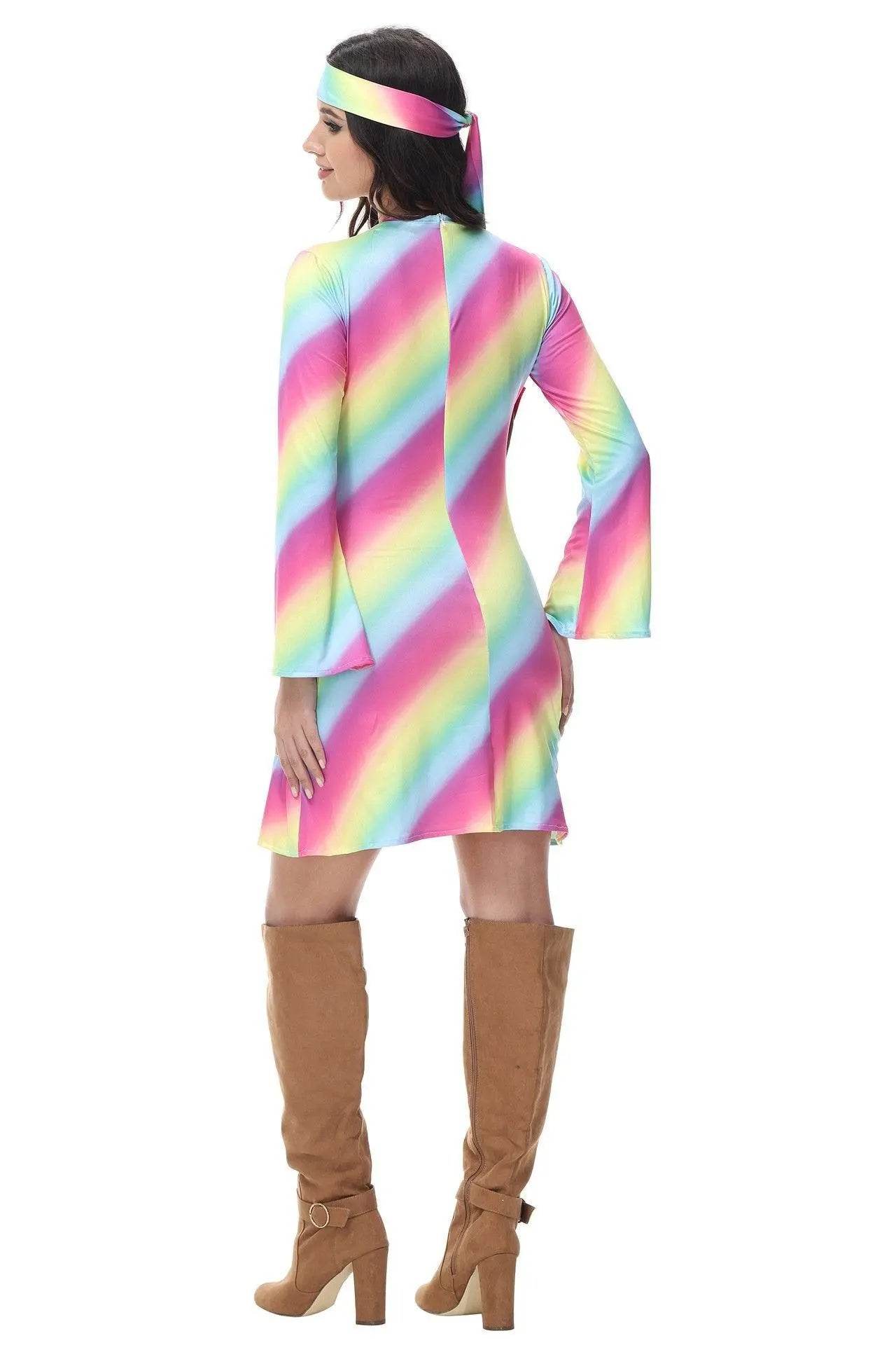 Halloween cosplay Adult retro 70s disco Hippie Fancy Dress Costume - Ecosfun