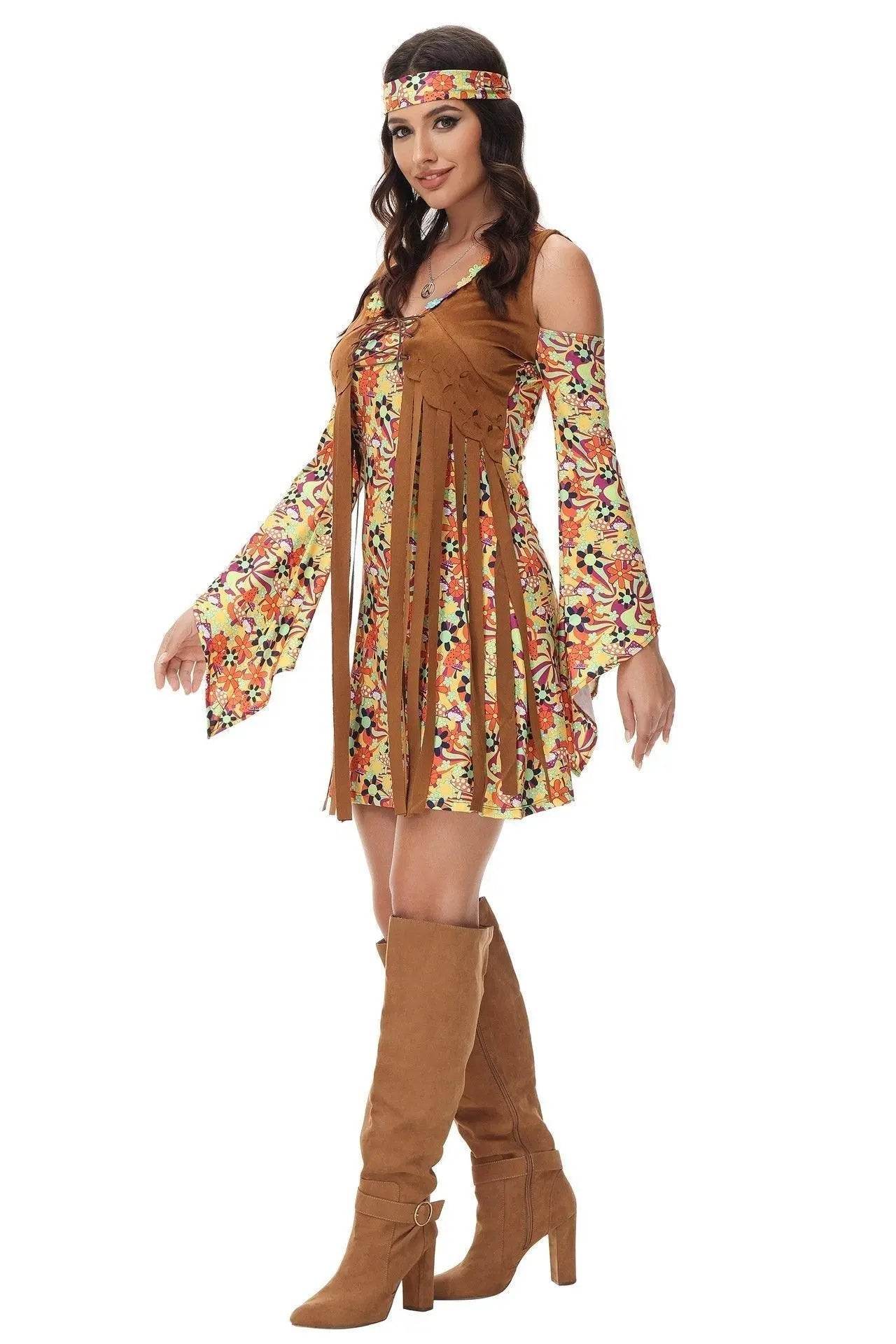 Halloween cosplay Adult retro 70s disco Hippie Fancy Dress Costume - Ecosfun