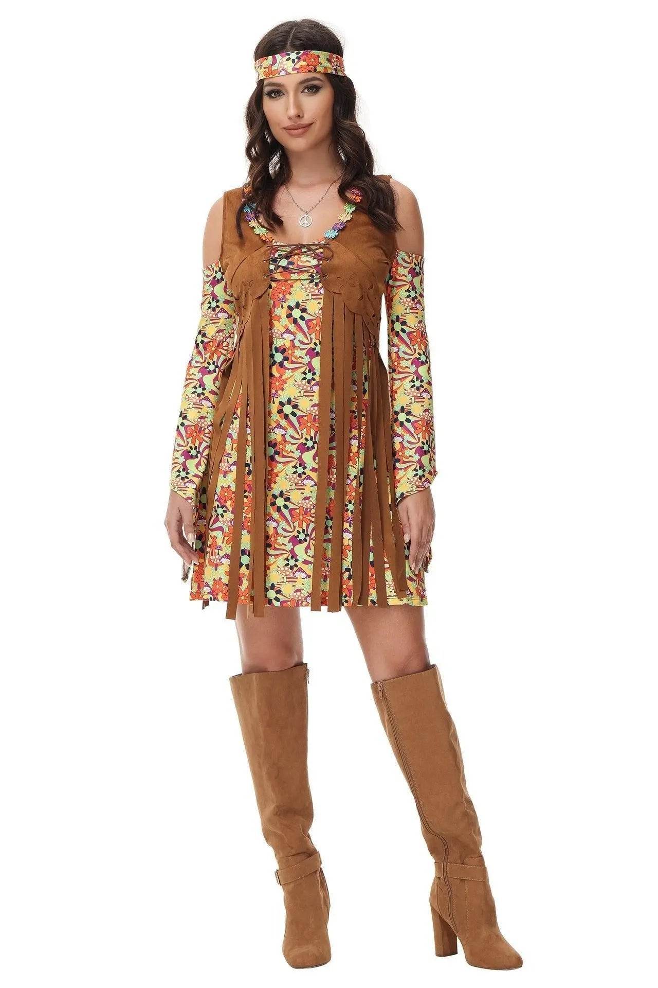 Halloween cosplay Adult retro 70s disco Hippie Fancy Dress Costume - Ecosfun