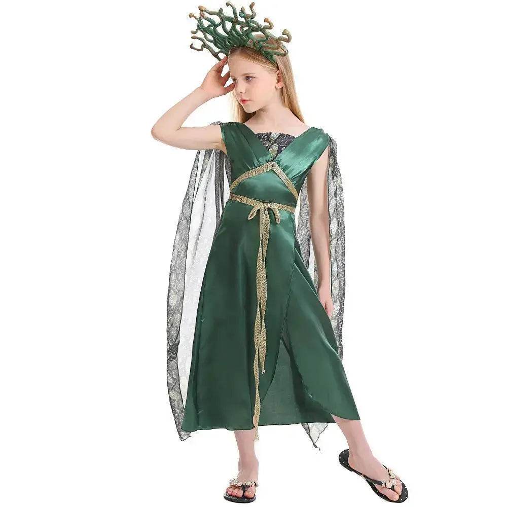 Kids Greek mythology blue Medusa Gorgon cosplay Halloween costume - Ecosfun