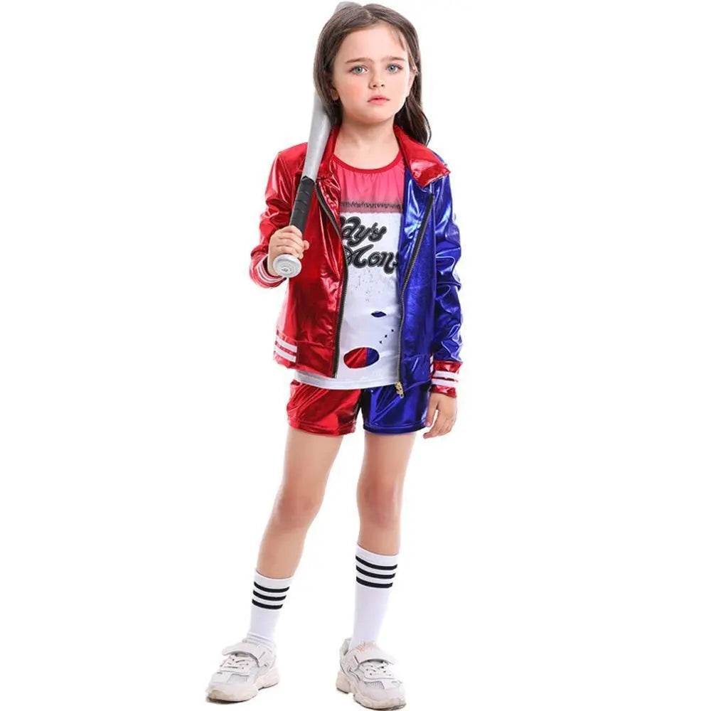 Kids suicide squad clown girl suit Harley Quinn halloween Costumes - Ecosfun