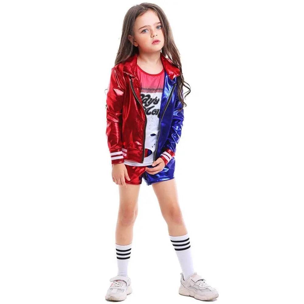 Kids suicide squad clown girl suit Harley Quinn halloween Costumes - Ecosfun