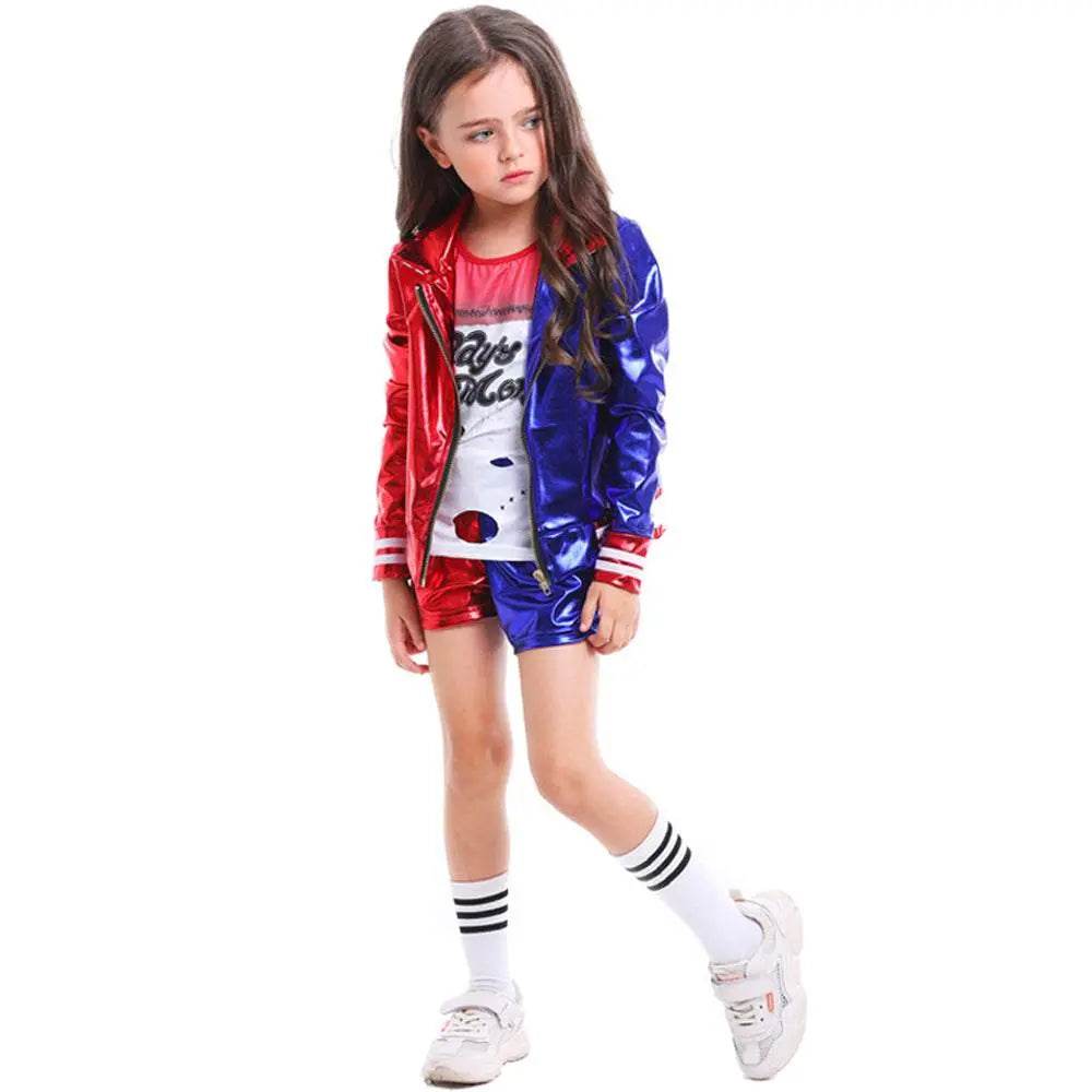 Kids suicide squad clown girl suit Harley Quinn halloween Costumes - Ecosfun
