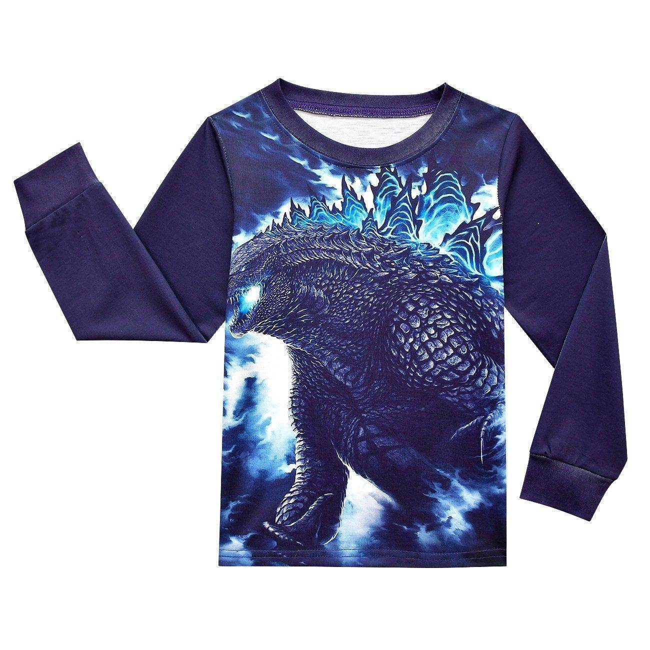 Godzilla Vs Kong Printed Two-piece Boy Long-sleeved Trousers Pajamas - Ecosfun