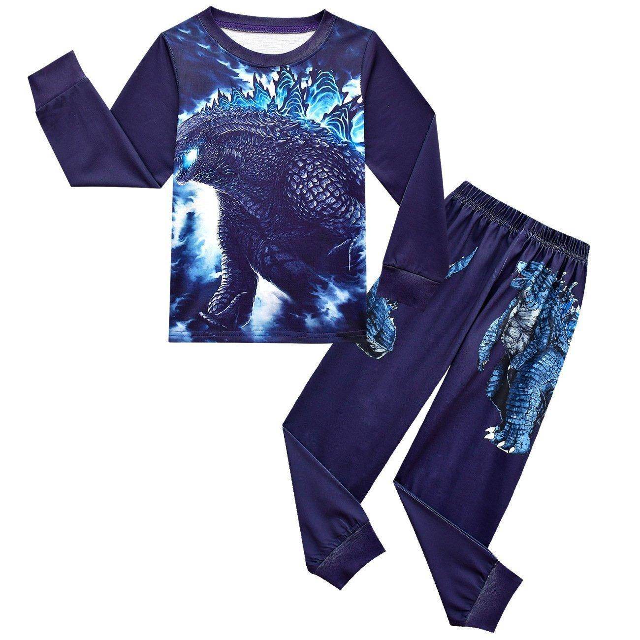 Godzilla Vs Kong Printed Two-piece Boy Long-sleeved Trousers Pajamas - Ecosfun