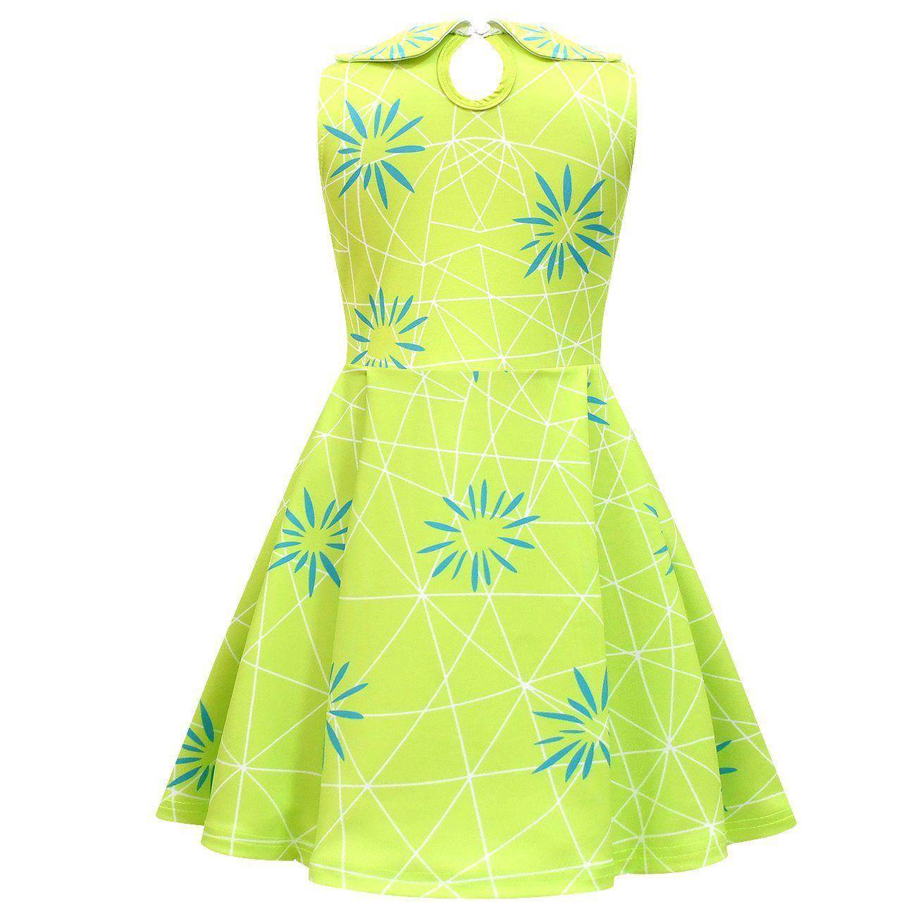 Inside Out Joy Costume Collared Dress for Girls Sleeveless Dress with Bag - Ecosfun