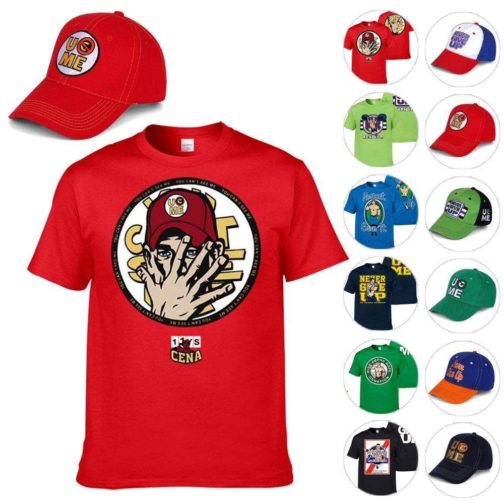 John Cena Costume Set With T-shirt Hat for Adult Kids Boys - Ecosfun