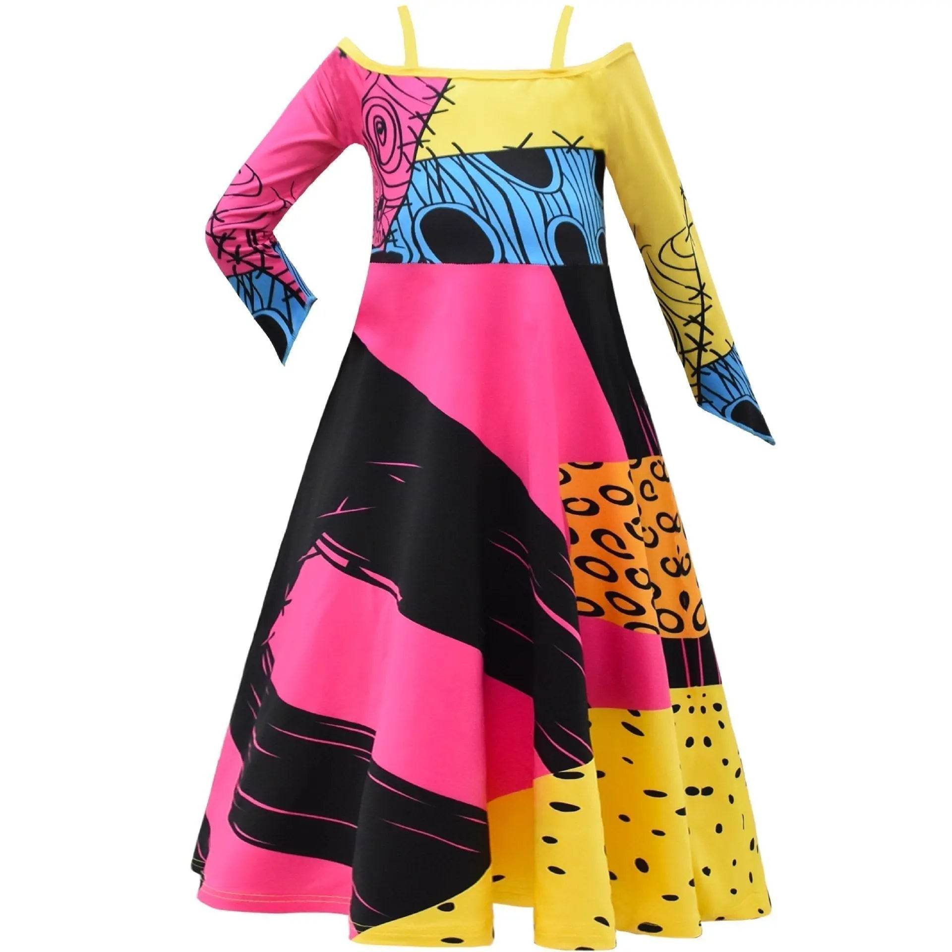 kids girl Sally Costume Party Dress The Nightmare Before Christmas Cosplay Halloween - Ecosfun