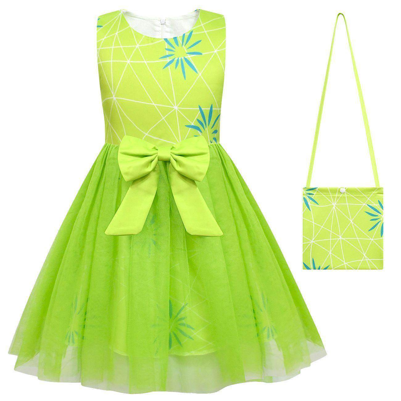 Kids' Inside Out Joy Tutu Dress Costume Cosplay Princess Gown with Bag and Mask - Ecosfun