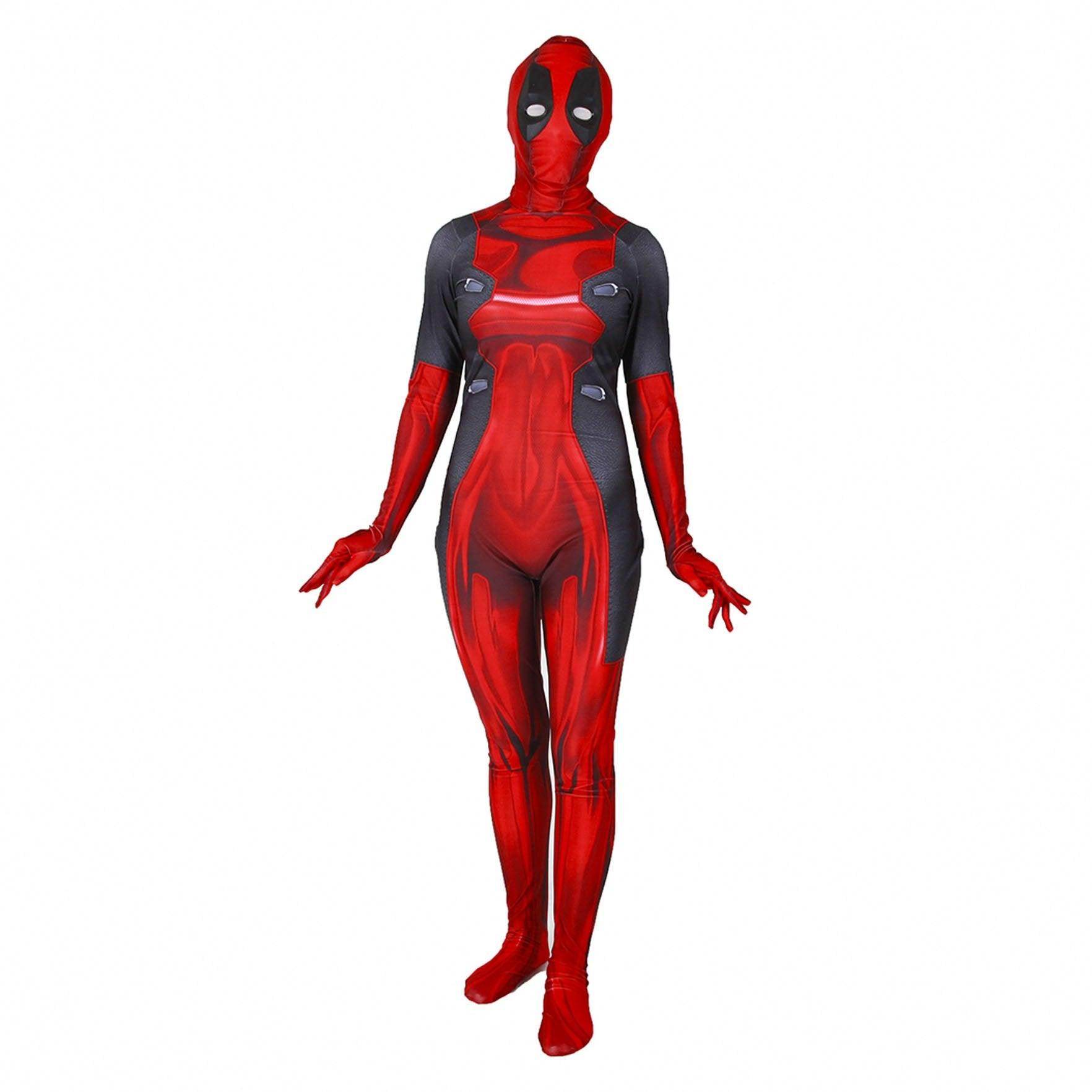Lady and Men Kids Deadpool 3 Bodysuit Costume 2024 Deadpool Wolverine Red With Mask - Ecosfun