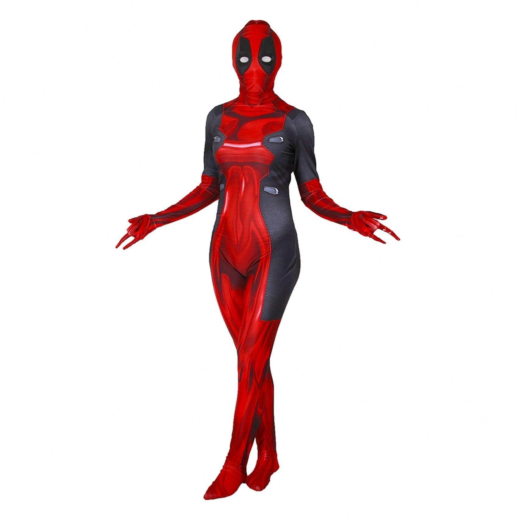 Lady and Men Kids Deadpool 3 Bodysuit Costume 2024 Deadpool Wolverine Red With Mask - Ecosfun